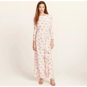 J.Crew Collection Size 6 Long Ruffle 100% Silk Dress Pink Freesia Floral X16